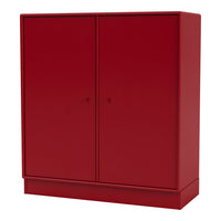 Red two-door cabinet with a smooth, glossy finish, perfect for modern storage.