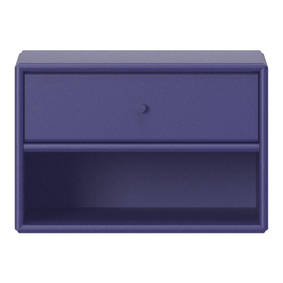 Modern purple nightstand with a textured finish, featuring one drawer and open shelf space. Perfect for stylish storage.