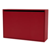 Sleek red storage cabinet with a minimalist design and smooth, matte finish, perfect for modern spaces.