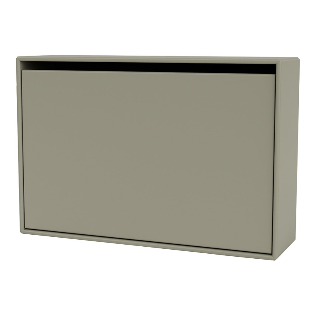 Stylish taupe storage cabinet with a sleek, minimalist design and smooth surface. Perfect for modern decor.