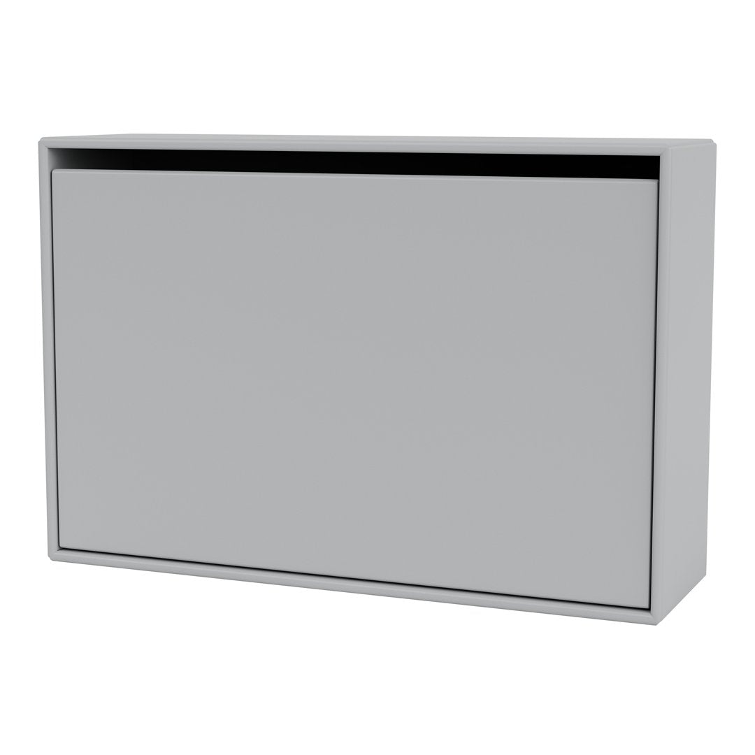 Gray minimalist cabinet with a clean, smooth surface and sleek black accent line. Perfect for modern decor.