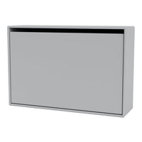 Gray minimalist cabinet with a clean, smooth surface and sleek black accent line. Perfect for modern decor.