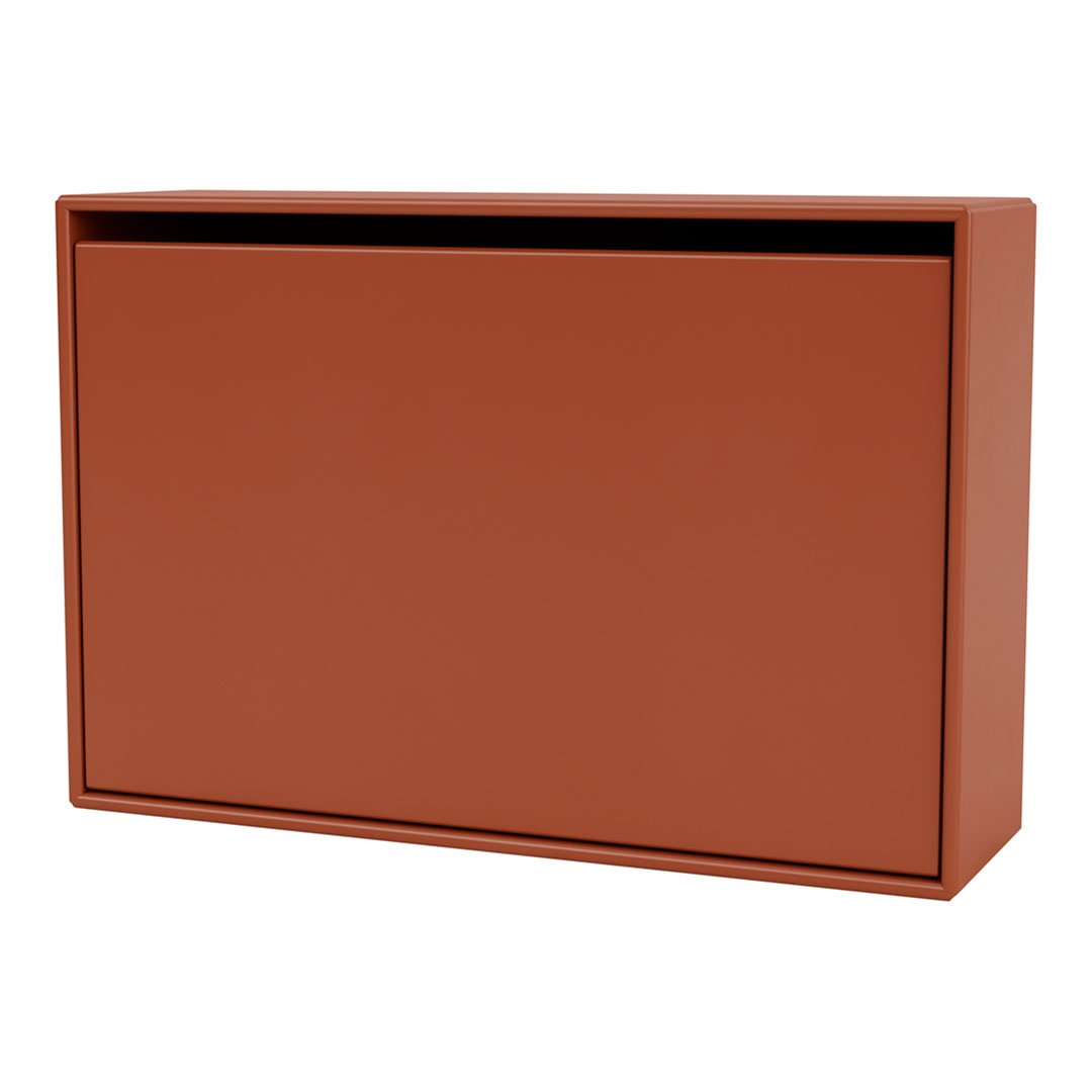 Rust-colored modern storage cabinet with a smooth, matte finish and sleek design. Perfect for contemporary decor.
