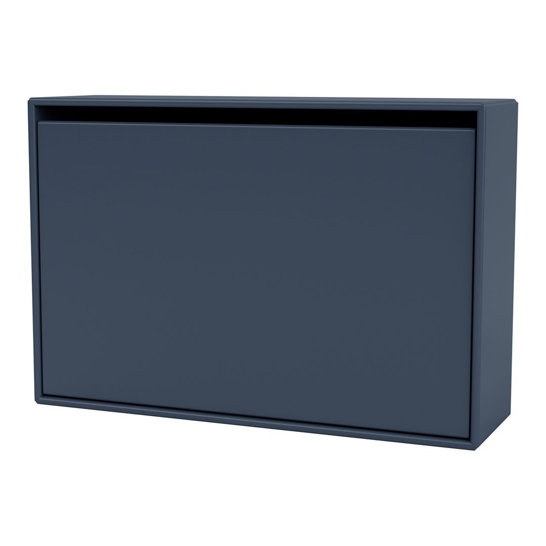 Navy blue modern cabinet with a sleek, minimalist design, featuring a smooth, solid surface and no visible patterns.