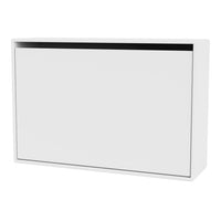 Sleek white wall-mounted cabinet with a minimalist design and a contrasting black accent. Perfect for modern spaces.