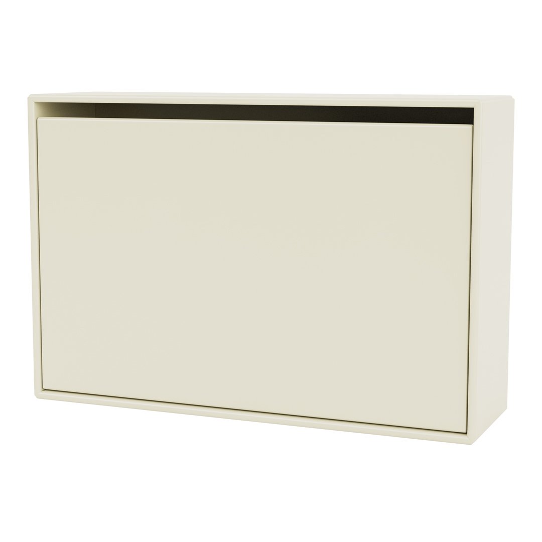 Cream-colored minimalist cabinet with a sleek, smooth surface and subtle black accent. Perfect for modern decor.