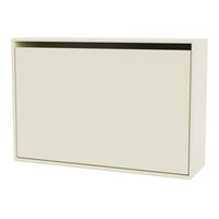 Cream-colored minimalist cabinet with a sleek, smooth surface and subtle black accent. Perfect for modern decor.