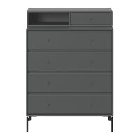 Gray modern dresser with sleek lines and minimalistic design featuring a matte finish and contrasting black legs.