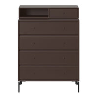 Dark brown dresser with sleek matte finish and simple, modern lines; features a minimalistic design and subtle patterns.
