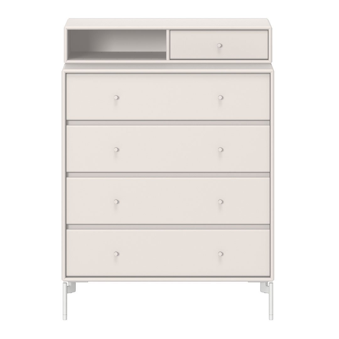 Light beige dresser with a smooth finish and subtle texture, featuring sleek lines and minimalistic design details.
