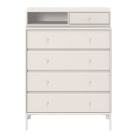 Light beige dresser with a smooth finish and subtle texture, featuring sleek lines and minimalistic design details.