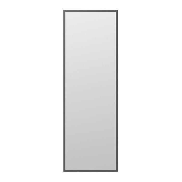 Tall, rectangular mirror with a sleek gray frame and a smooth, reflective surface. Perfect for modern decor.