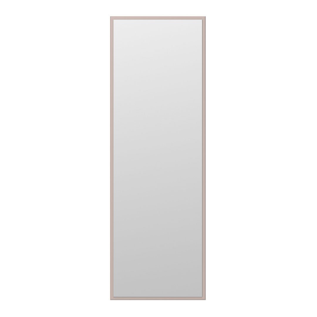 Tall rectangular mirror with a minimalist light pink frame and a smooth reflective surface. Perfect for modern decor.