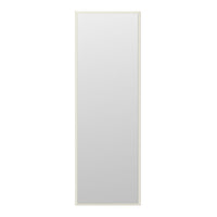 Tall vertical mirror with a sleek white frame and a smooth reflective surface. Simple and modern design.