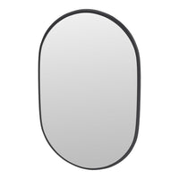 Sleek black-framed oval mirror with a smooth, reflective surface and minimalist design. Perfect for modern decor.