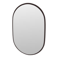 Oval wall mirror with a sleek black frame, reflecting minimalistic style and modern elegance.