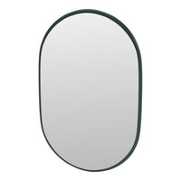 Green-framed oval mirror with a smooth, minimalist design and a clear reflective surface. Perfect for modern decor.
