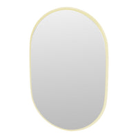 "Stylish oval mirror with a soft yellow frame and a sleek, minimalist design, perfect for modern decor."
