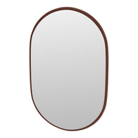 Brown oval framed mirror with a smooth, reflective surface and minimalist design, ideal for modern decor.