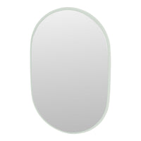 Light green oval mirror with a minimalist design and clear reflective surface. Perfect for modern decor.