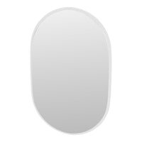 Oval wall mirror with a sleek white frame and smooth reflective surface, perfect for modern decor.