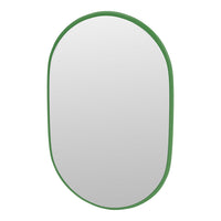 Green-framed oval mirror with a sleek, minimalist design and reflective surface, adding a pop of color to any decor.