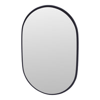 Oval mirror with a sleek black frame, reflecting a clean, modern aesthetic. Ideal for any contemporary decor.