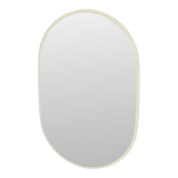 Oval wall mirror with a soft cream frame, featuring a smooth, clear reflection. Ideal for modern decor.