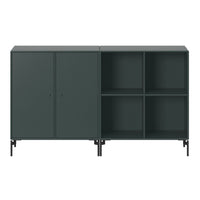 Dark green cabinet with a smooth finish, featuring a minimalist design and simple geometric patterns.