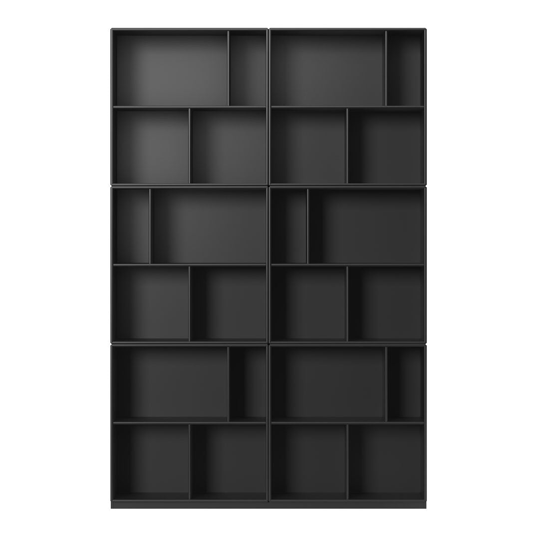 Sleek black bookshelf with open cube patterns, perfect for modern decor and organizing essentials.
