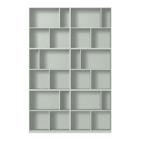 Light green shelving unit with a grid pattern and multiple compartments for stylish storage and organization.