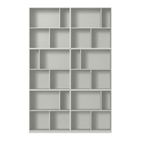 Gray bookshelf with multiple cubby patterns and clean lines, perfect for modern decor.