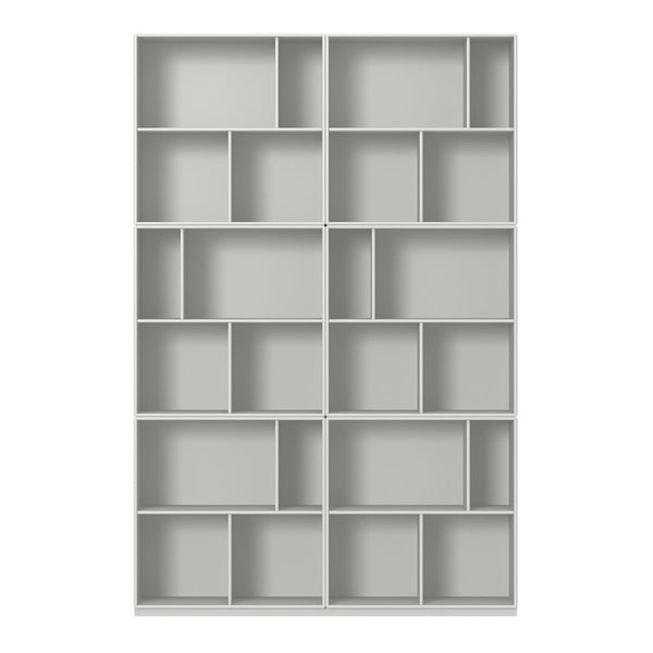 Gray bookshelf with multiple cubby patterns and clean lines, perfect for modern decor.