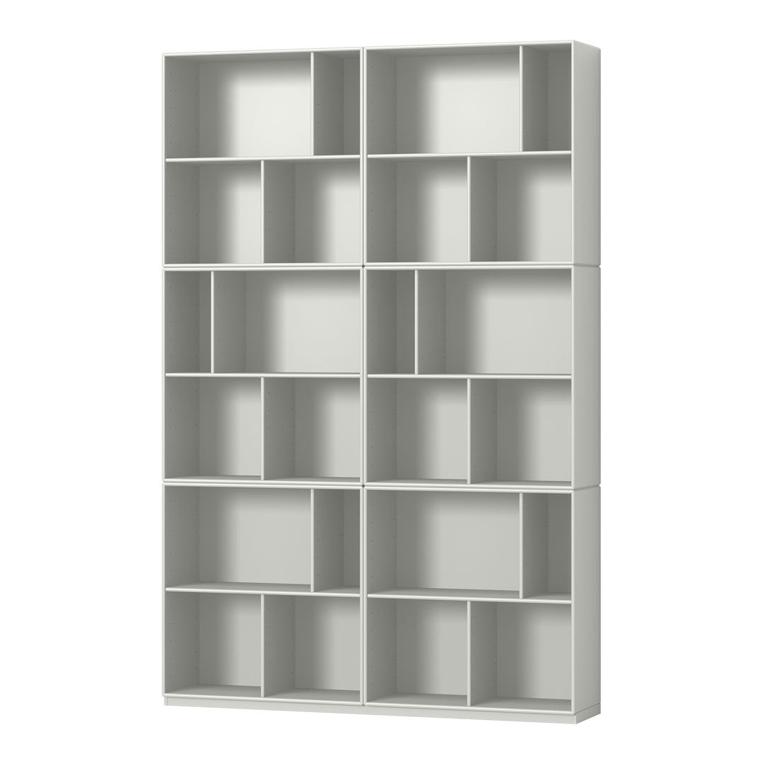 Gray modular bookshelf with geometric open compartments, perfect for modern decor and organization.