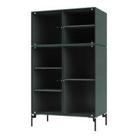 Dark green cabinet with vertical ribbed patterns and sleek black legs, perfect for modern decor.