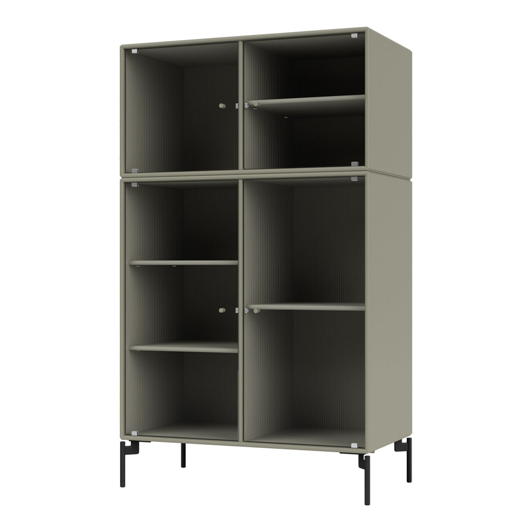Olive green modular cabinet with vertical ribbed texture and black metal legs, ideal for modern interiors.