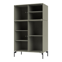 Olive green modular cabinet with vertical ribbed texture and black metal legs, ideal for modern interiors.