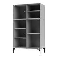 Gray textured cabinet with vertical ribbed pattern and black metal legs. Modern design for stylish storage solutions.