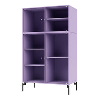 Purple ribbed cabinet with four compartments and black metal legs, adding modern flair to any space.