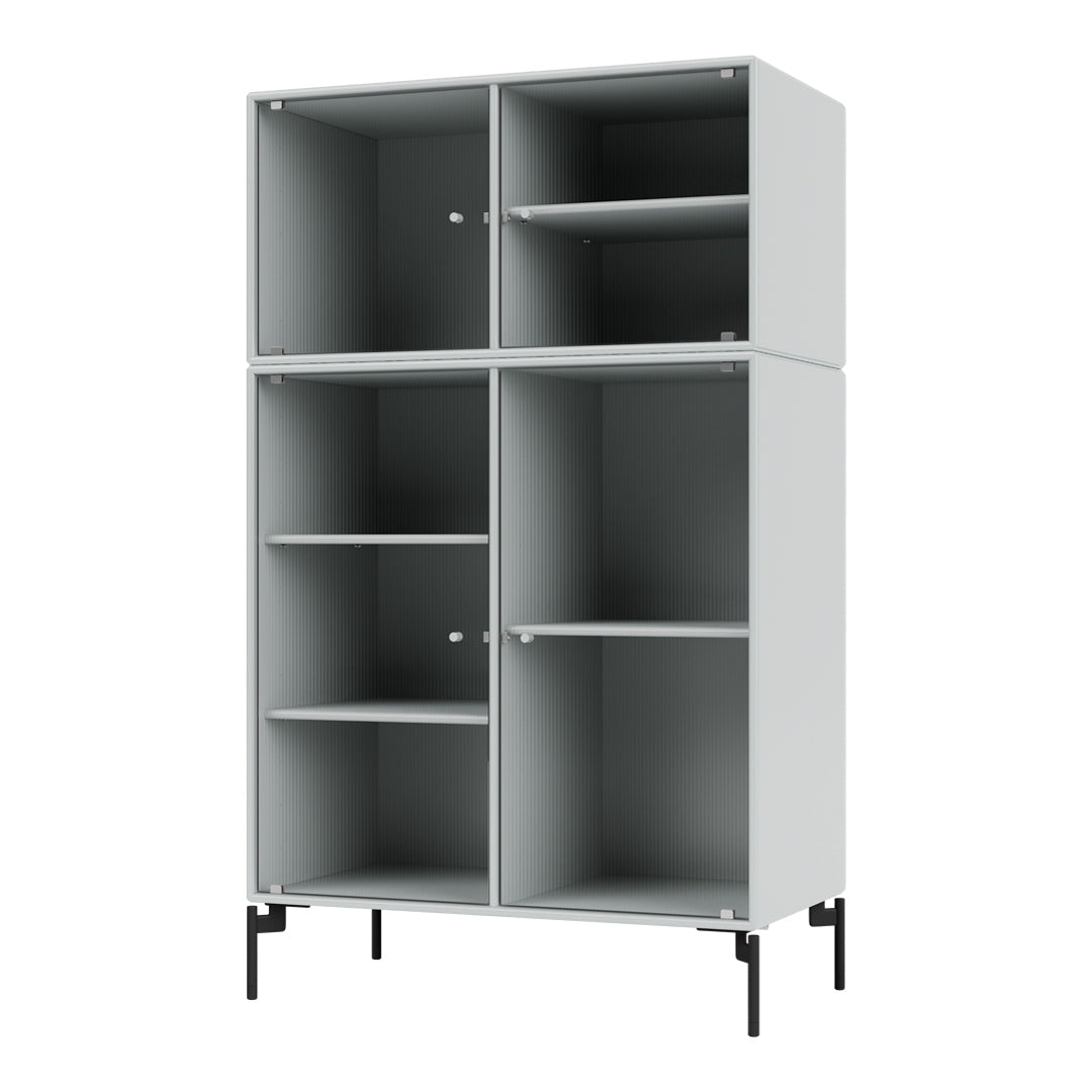 Light gray storage cabinet with vertical ribbed pattern and black metal legs. Modern design, perfect for any space.
