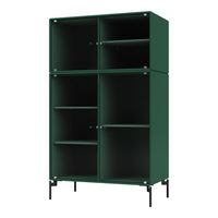 Stylish dark green cabinet with ribbed texture and black metal legs, featuring an elegant modern design for any space.
