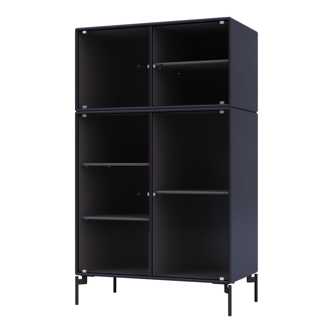 Navy blue storage cabinet with vertical ribbed pattern and sleek black metal legs, offering a modern aesthetic.
