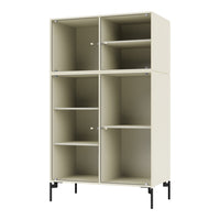 Beige storage cabinet with ribbed texture, featuring sleek black legs and minimalistic design. Perfect for modern decor.