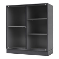 Black ribbed glass cupboard with sleek, modern design and shiny silver accents. Perfect for stylish storage solutions.
