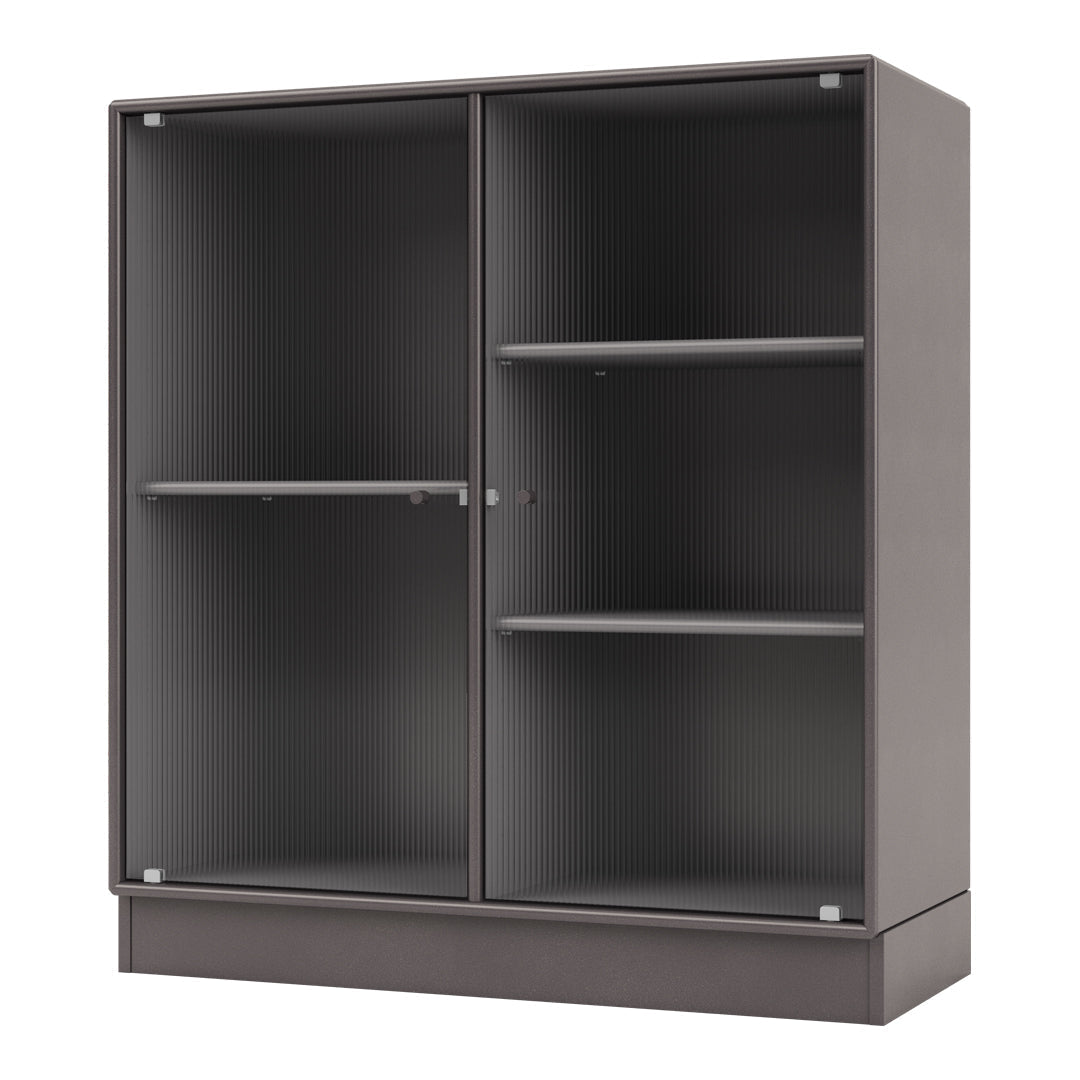 Gray storage cabinet with ribbed pattern, showcasing sleek lines and a modern design. Ideal for stylish organization.