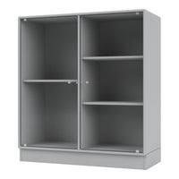 Gray storage cabinet with a textured ribbed pattern and smooth surfaces for a modern look.