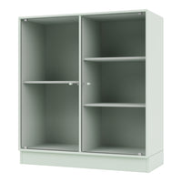 Light green cabinet with ribbed texture, featuring multiple shelves and a minimalist design. Perfect for modern decor.
