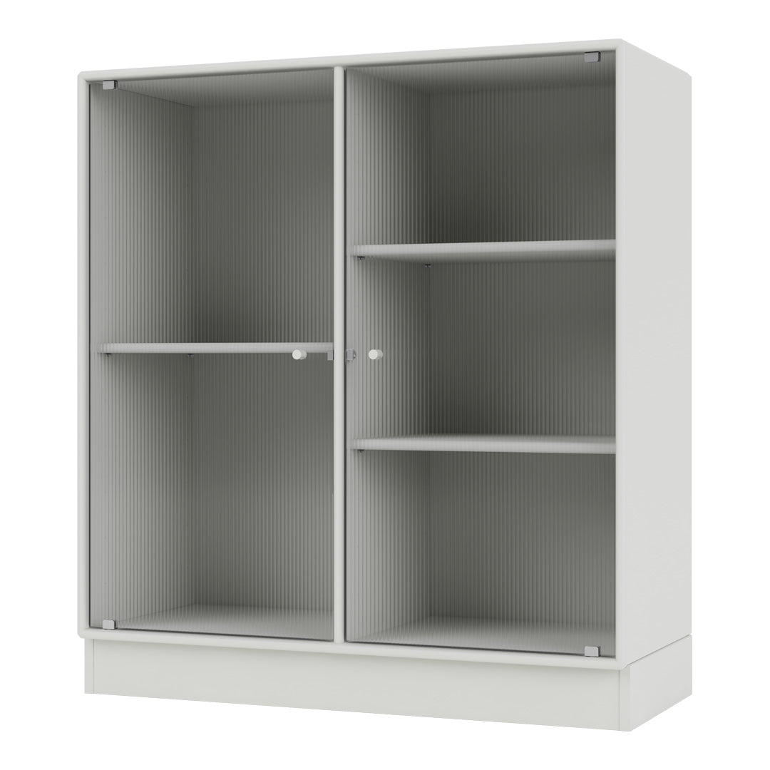 White cabinet featuring sleek, vertical ribbed pattern and smooth surfaces for a modern, minimalist look.