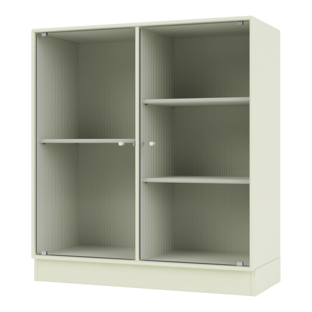 Light green cupboard with vertical ribbed pattern and sleek design, featuring four shelves. Perfect for modern interiors.