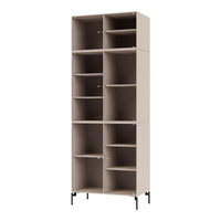 Tall storage cabinet in soft beige with sleek black metal legs and a minimalistic open shelving design.